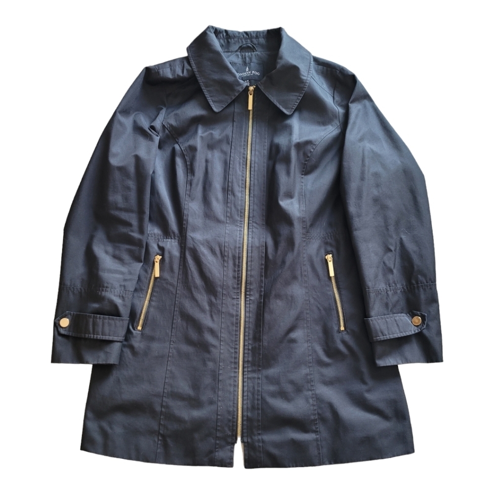London Fog zip front black coat size large